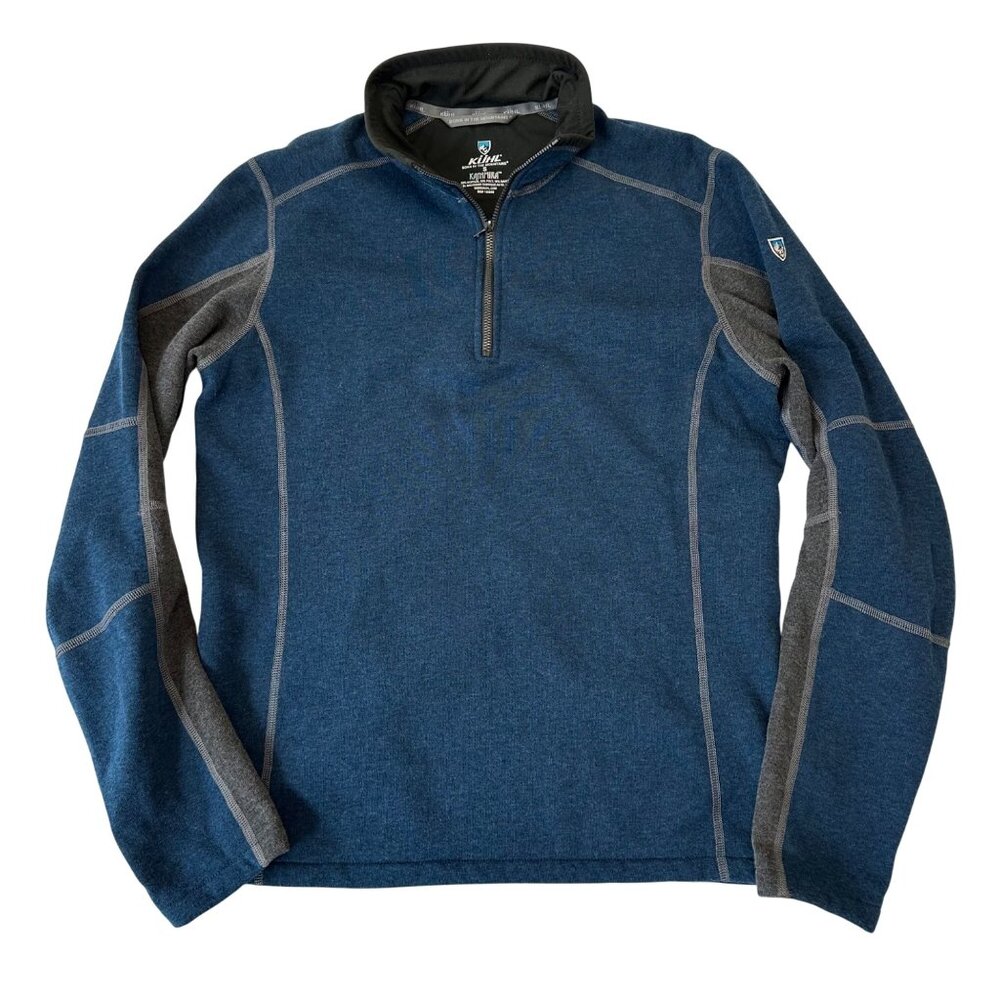 Kuhl Mens Kashmira 1/4 Zip Blue Pullover Fleece Mock Neck Sweater Outdoor Size S